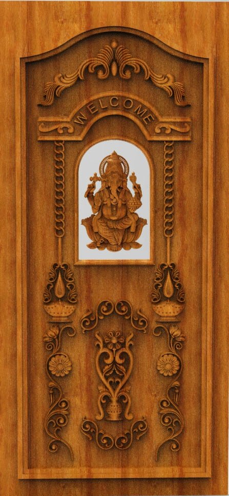 3D DOOR - OAK-69 Lord Ganesha Divine Carved Temple Entryway 3D Model